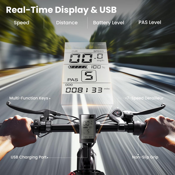 CYCROWN Free 20" Step-Thru Fat Tire All-Terrain Electric Bike 1000W Peak Motor 48V 15.6Ah Battery